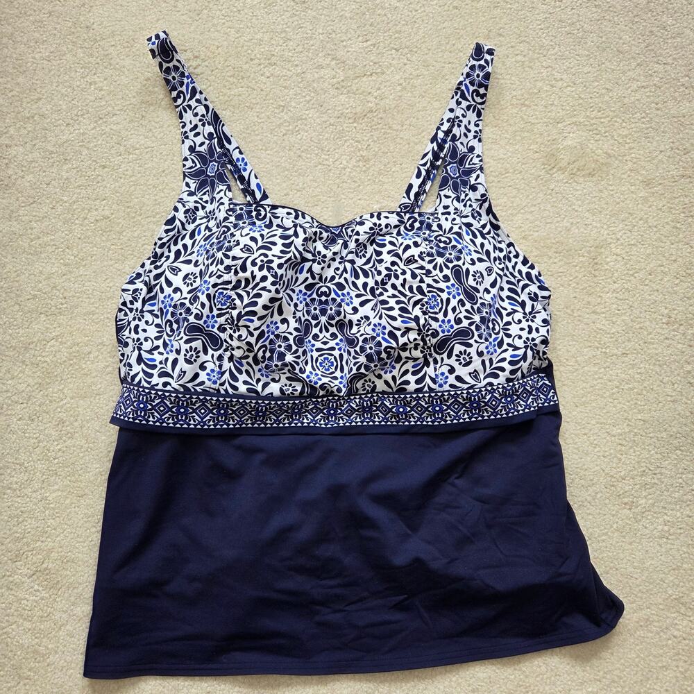 NWT Lands' End 18W Tankini Swim Top Underwire Square Neck Blue Floral - Picture 2 of 15